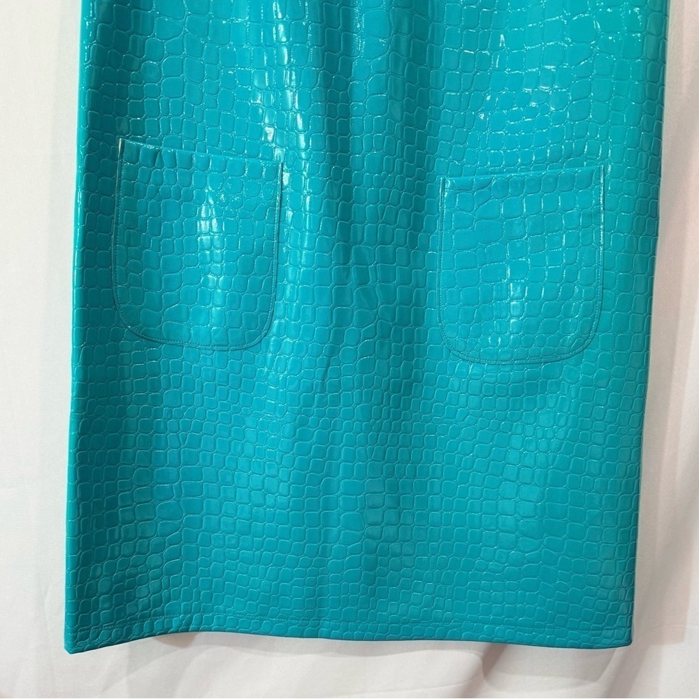 Halogen x Atlantic Pacific Croc Embossed Faux Leather Shift Dress S Teal - Picture 3 of 10